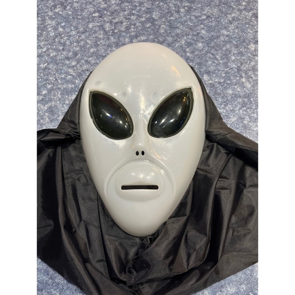 Unbranded Other - Alien Area 51 Halloween Mask with Black Fabric Hood Costume Accessory White